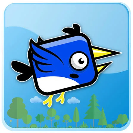 Pássaro azul em estilo cartoon diante de um céu claro